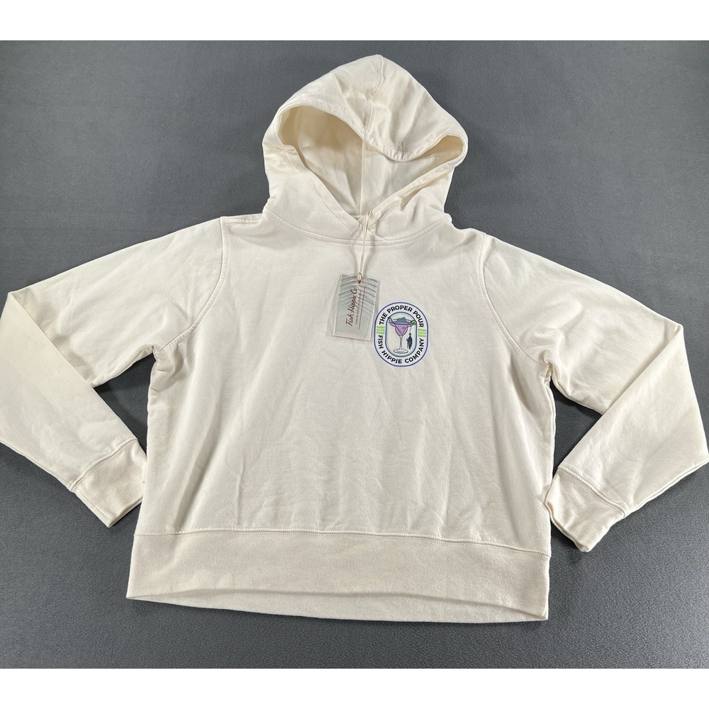 Fish Hippie Co Womens XS Beige Graphic Hoodie Sweatshirt Beach Preppy Vacay NWT